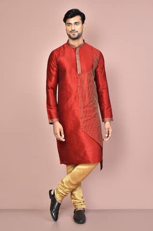 Stripe Pattern Embroidered Kurta & Pant Set 