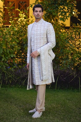 Ankit V Kapoor Imran Mughal Thread Embroidered Sherwani Set 