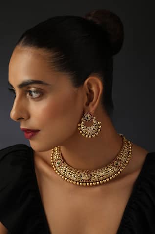 Carved Temple Choker Necklace Set 