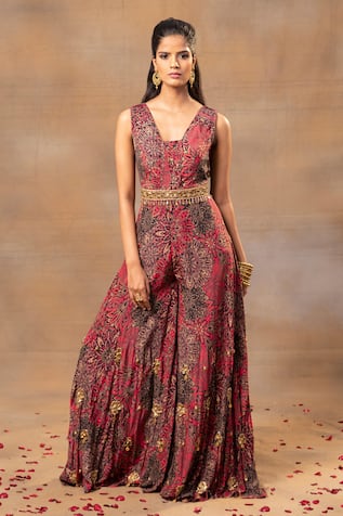 Mehak Murpana Flower Print Jumpsuit With Belt 