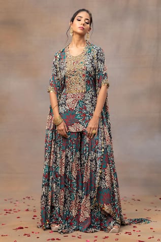 Mehak Murpana Floral Print Cape Sharara Set 