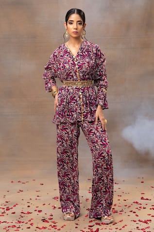 Mehak Murpana Floral Print Peplum Top & Pant Set 