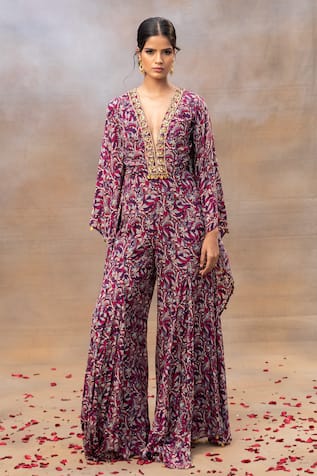 Mehak Murpana Floral Print Batwing Sleeve Jumpsuit 