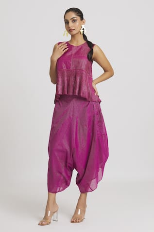 Stripe Woven Pleated Peplum Top 