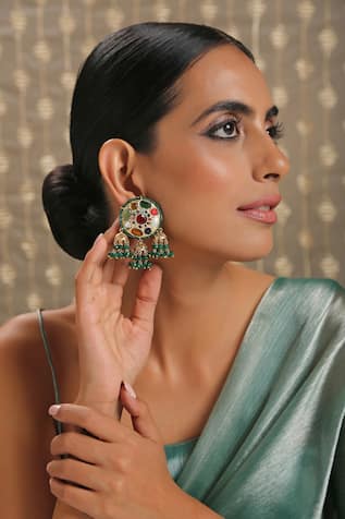 Green Navrattan Kundan Earrings
 