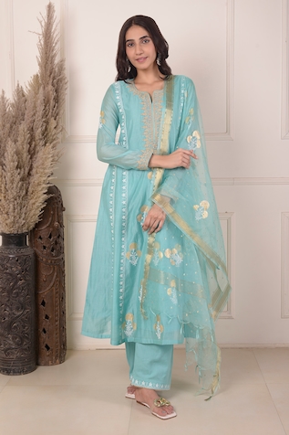 Buy Blue Cotton Plain Round Umbrella Sleeve Anarkali Set For Women by  Pheeta Online at Aza Fashions.