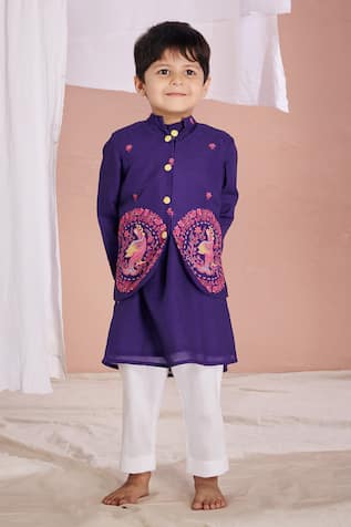 Vivedkids Floral Embroidered Bundi Kurta Set 