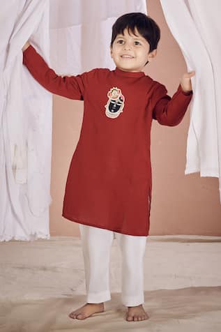 Vivedkids Linen Srinathji Embroidered Kurta & Pant Set 