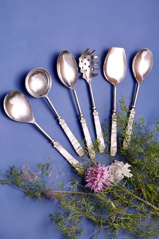 Carved Serving Spoons Set of 6 