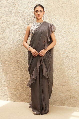 MATSYA The Millenial Pre-Draped Ruffle Saree With Embroidered Blouse 