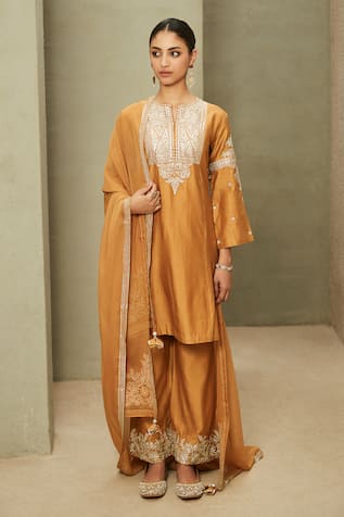 MATSYA The Neo Classic Chanderi Embroidered Kurta Palazzo Set 