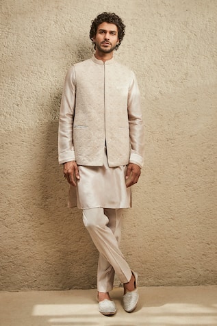 MATSYA Pure Chanderi Straight Kurta & Pant Set 