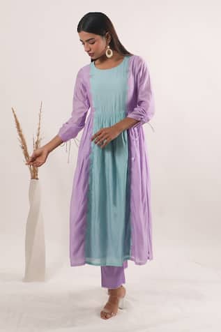 Mangalmay By Aastha Colour Block Chanderi Silk Anarkali With Pant 