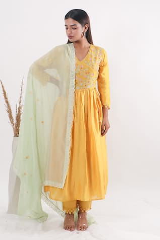 Mangalmay By Aastha Floral Jaal Embroidered Angarkha Anarkali Pant Set 