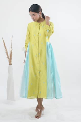 Mangalmay By Aastha Kulfi Chanderi Silk Side Gathered Dress 