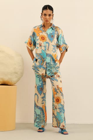 Label Deepika Nagpal Heather Printed Shirt & Pant Set 