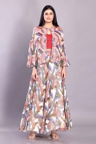 Preeti Jhawar Printed Cape & Embellished Lehenga Set