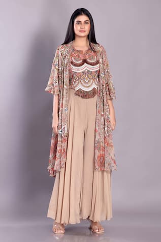 Zardosi Hand Embroidered Jacket Sharara Set 