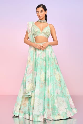 LASHKARAA Floral Garden Print Lehenga Set 