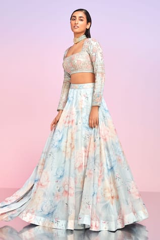 LASHKARAA Vintage Bloom Print Lehenga Set 