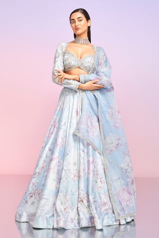 LASHKARAA Silk Floral Print Lehenga Set 