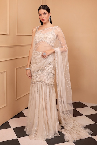 Laxmishriali Pre-Stitched Lehenga Saree With Embroidered Blouse