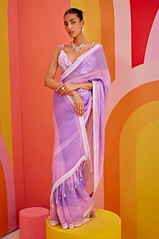 Isha Gupta Tayal Striped Print Saree With Blouse 