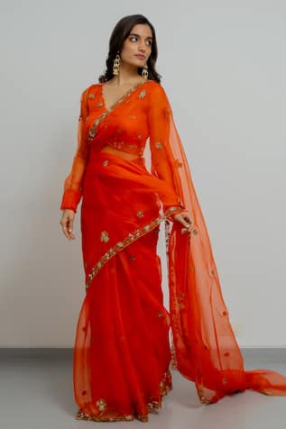 Peeli Dori Rashi Border Embroidered Saree With Blouse 