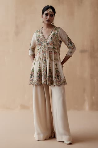 Aman Takyar Floral Embroidered Peplum Kurta & Sharara Set 