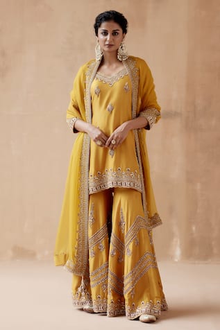 Aman Takyar Floral Embroidered Kurta Sharara Set 