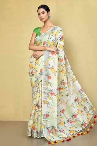 Nazaakat by Samara Singh Linen Printed Saree With Running Blouse