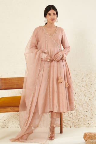 Flamingo the label Chanderi Embroidered Anarkali Angrakha Set 