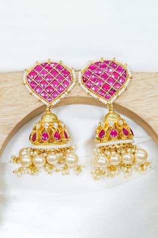 Queens Jewels Kundan Beaded Jhumkas 