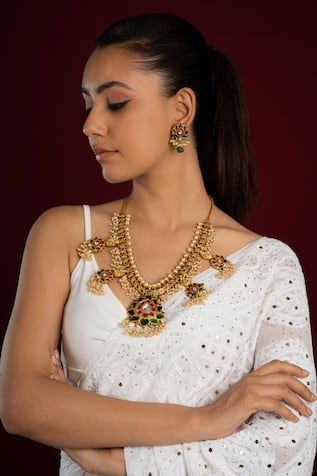 Carved Lotus Temple Necklace Set 