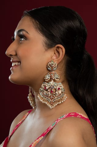 Queens Jewels Nehara Stone Embellished Jadau Earrings 