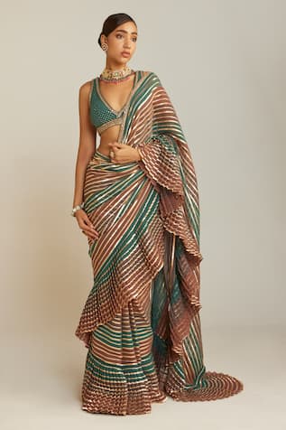 Vvani by Vani Vats Pre-Draped Hand Embroidered Saree With Blouse 