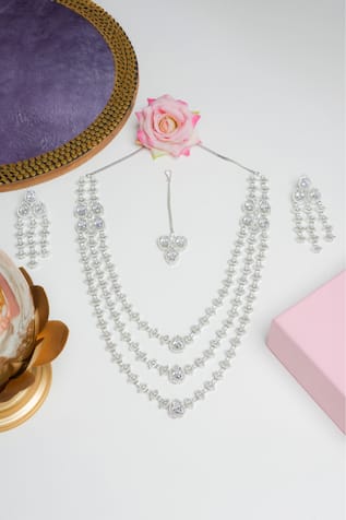 Queens Jewels Triple Layer American Diamond Studded Necklace Set 