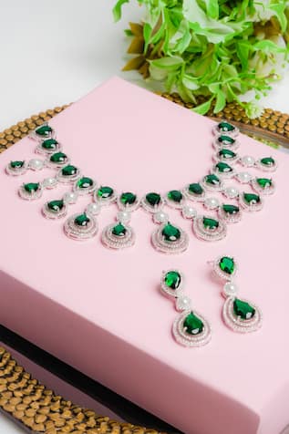 Queens Jewels Drop Stone Embellished Necklace Set 