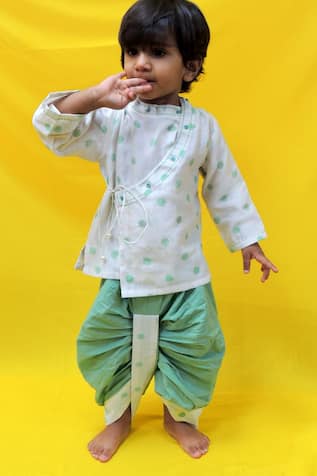 Pankhuri By Priyanka Polka Dot Print Angrakha With Dhoti Pant 