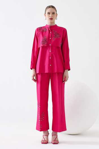Mehak Talreja Couturre Magenta Floral Embroidered Shirt & Pant Set 