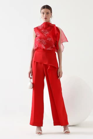 Organza Thread Embroidered Top & Pant Set 
