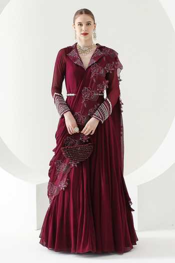 Mehak Talreja Couturre Tara Rosette Embroidered Draped Anarkali With Dupatta 