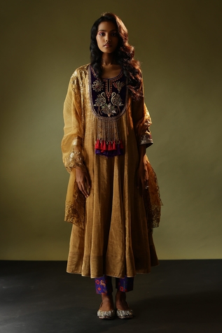 Pooja Singhal Hand Embroidered Anarkali Printed Pant Set