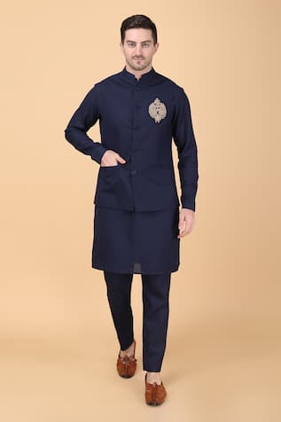 Grey Pink Kairos Embroidery Nehru Jacket Set | Arjan Dugal – KYNAH