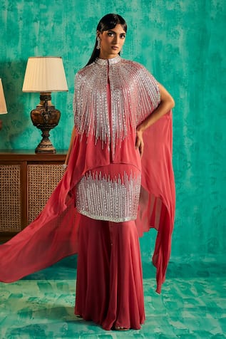 Shian Embellished Cape Sharara Set 