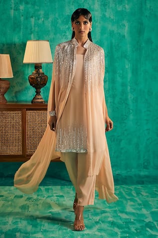 Shian Crystal Embellished Cape Pant Set 