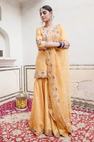 Surbhi Shah Silk Embroidered Kurta Sharara Set 