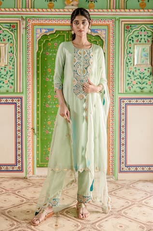 Surbhi Shah Silk Zardozi Embroidered Kurta Pant Set 