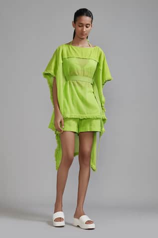 Mati Cotton Fringed Kaftan Top & Shorts Set 