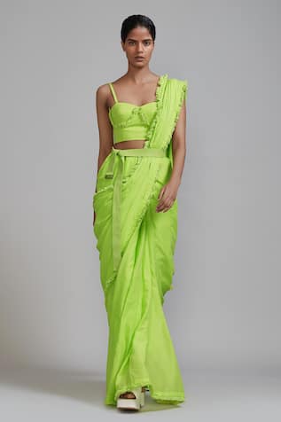 MATI Fringed Border Saree With Corset 